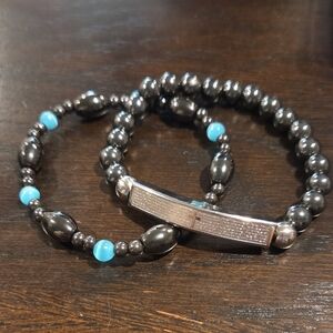 Gunmetal and Blue Beaded Bracelet and The Lord's Prayer Set